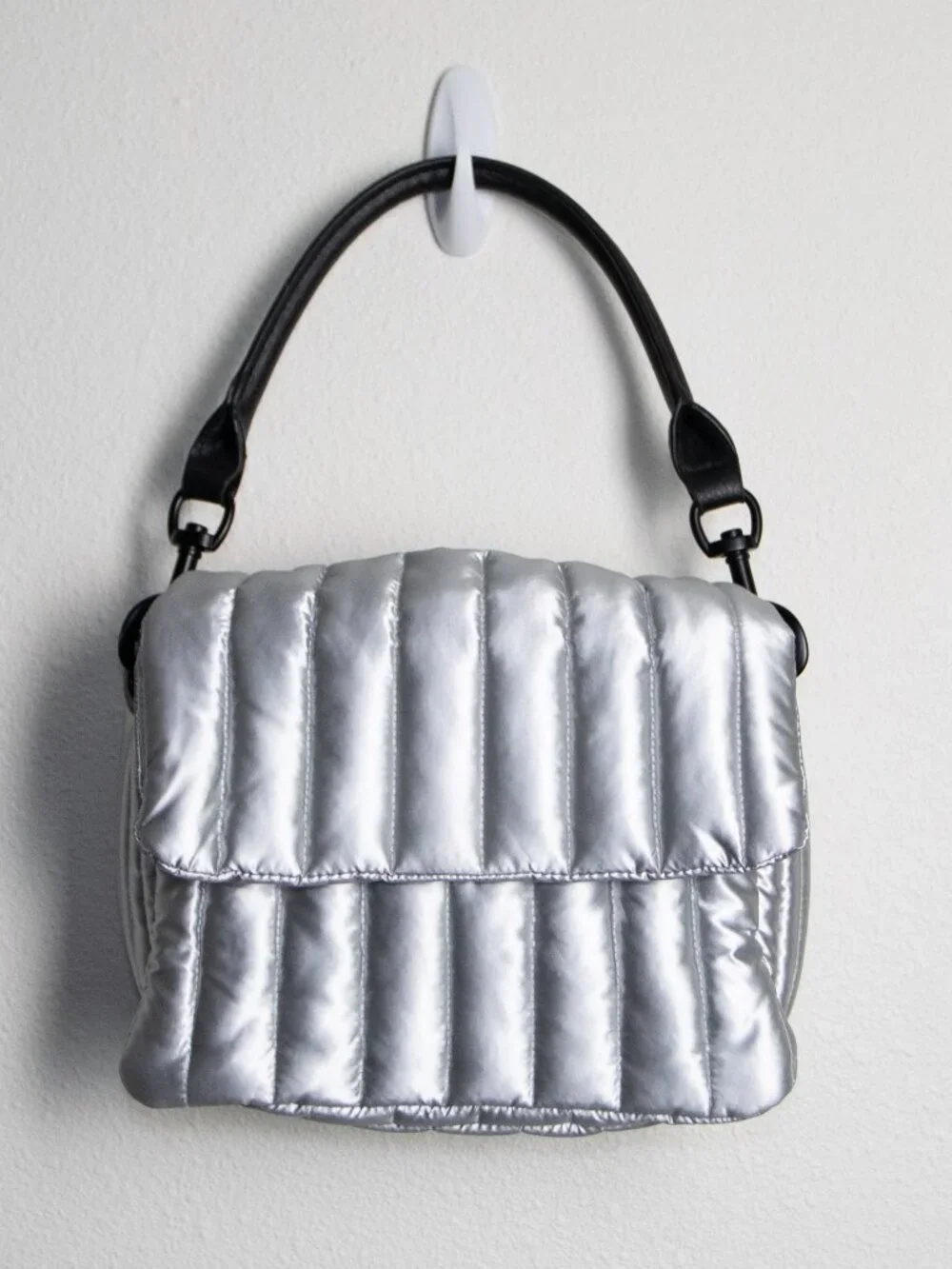 Think Royln Bar Bag Silver Liquid Metallic Puffer Bag